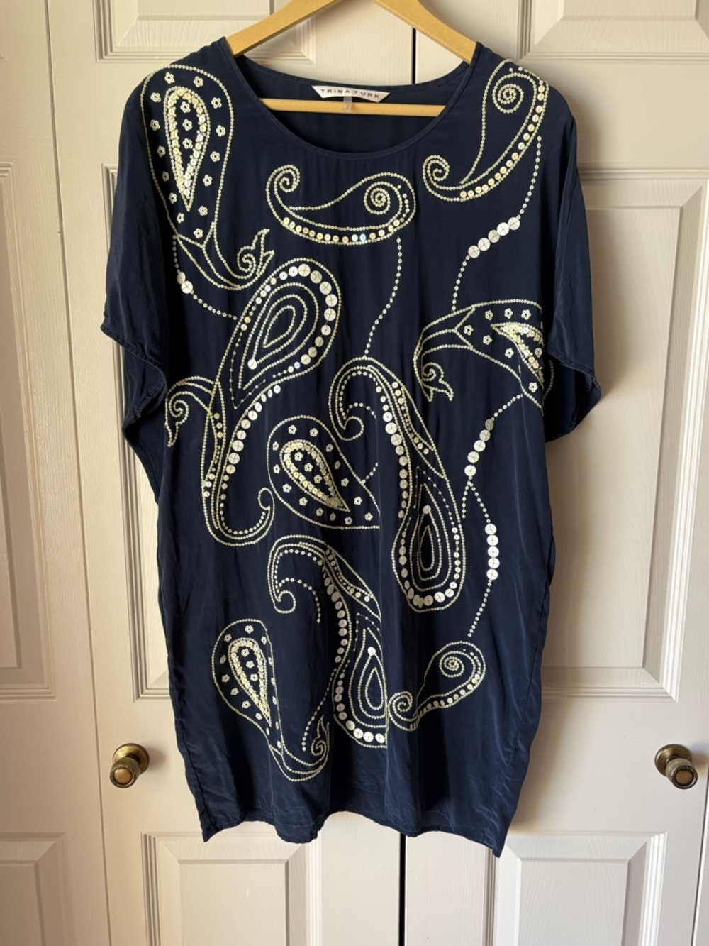 Trina Turk | Tunic Dress. Paisley sequins. Relaxed. Fits Large. Silk.